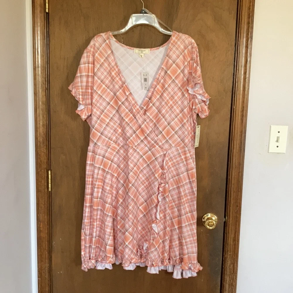 plaid print ruffle detail faux wrap dress w stretch 2X jrs - Picture 4 of 17